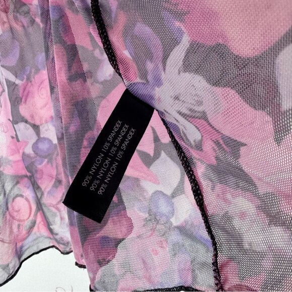 Bcbg tank top crop floral mesh black pink purple white logo straps sexy cute - Picture 6 of 9